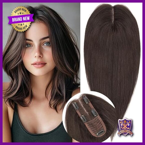 Human Hair Topper for Thinning Hair, 10 Inch, Clip-In, No Bangs, 150% Density Flufymooz Real Human Hair Toppers for women, 10 Inch Clip in  main image 4